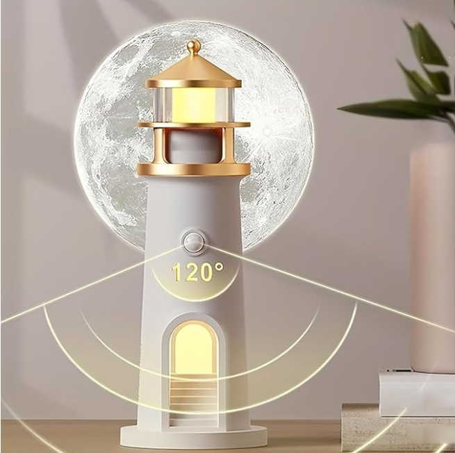 romantic moon lighthouse night light decor
